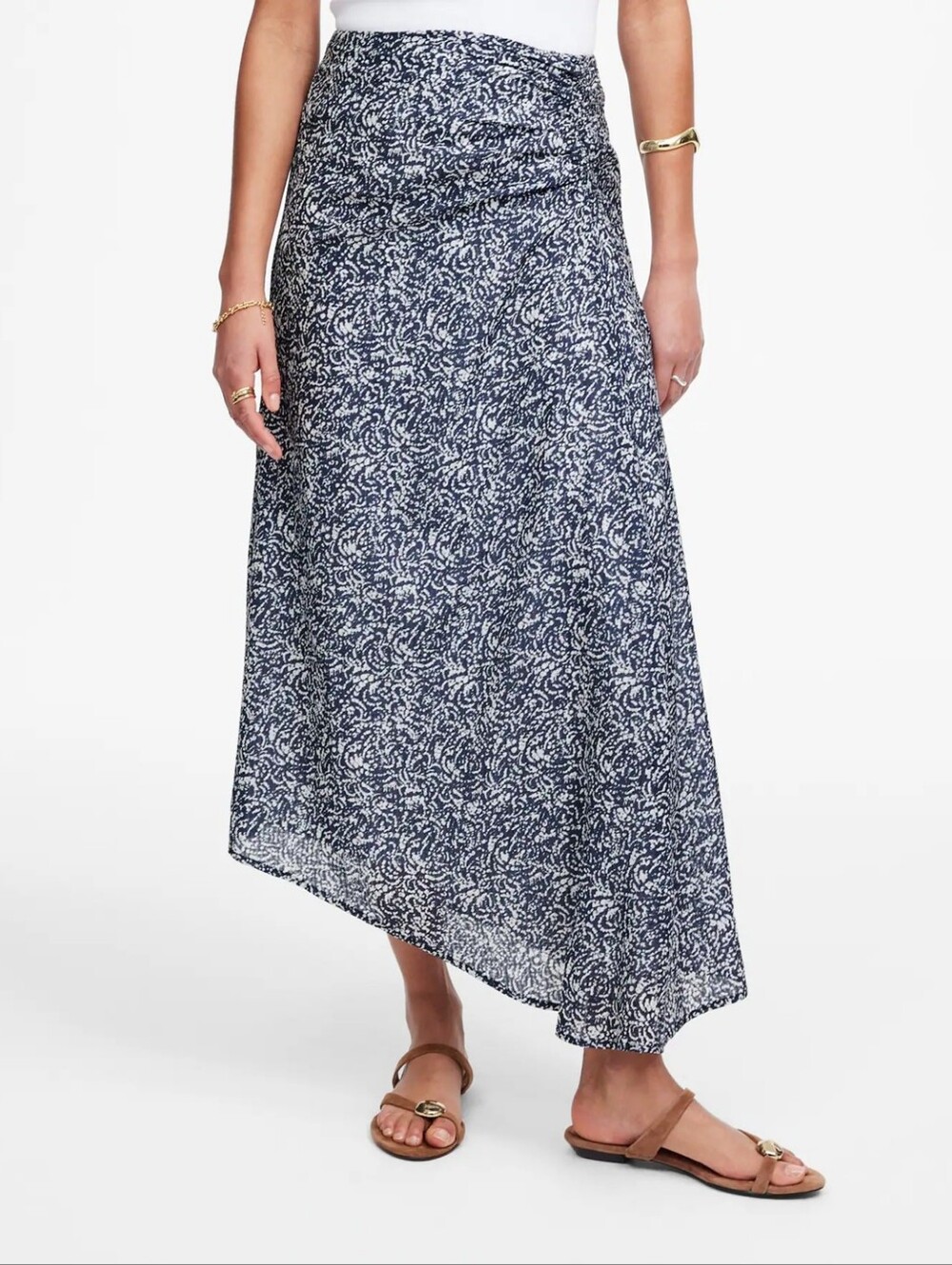 NWT Madewell Ruched Asymmetric Patterned Midi Skirt Size 10